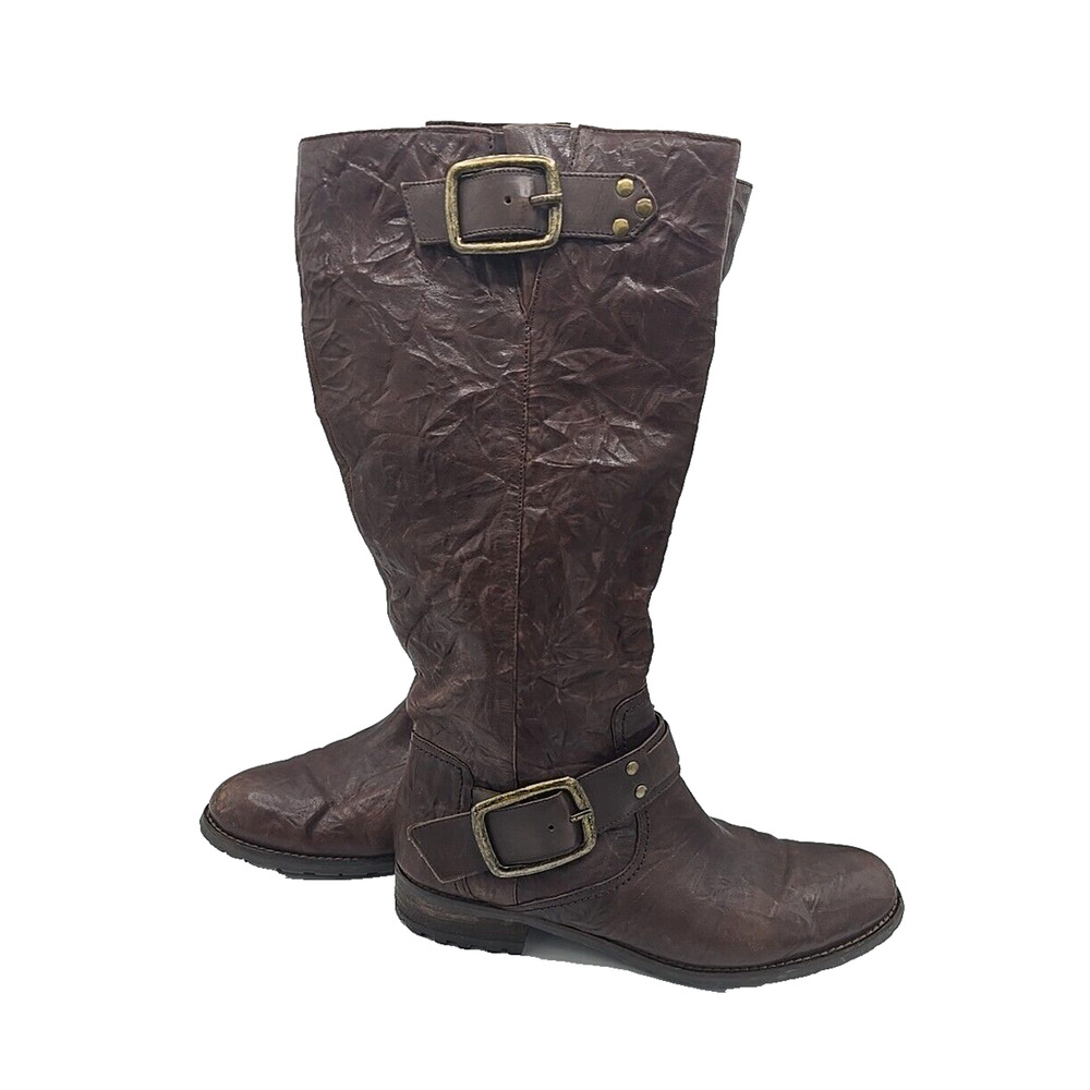 Jessica Simpson Hansel Brown Leather Crinkle Tall Riding Boots Womans Size 9B